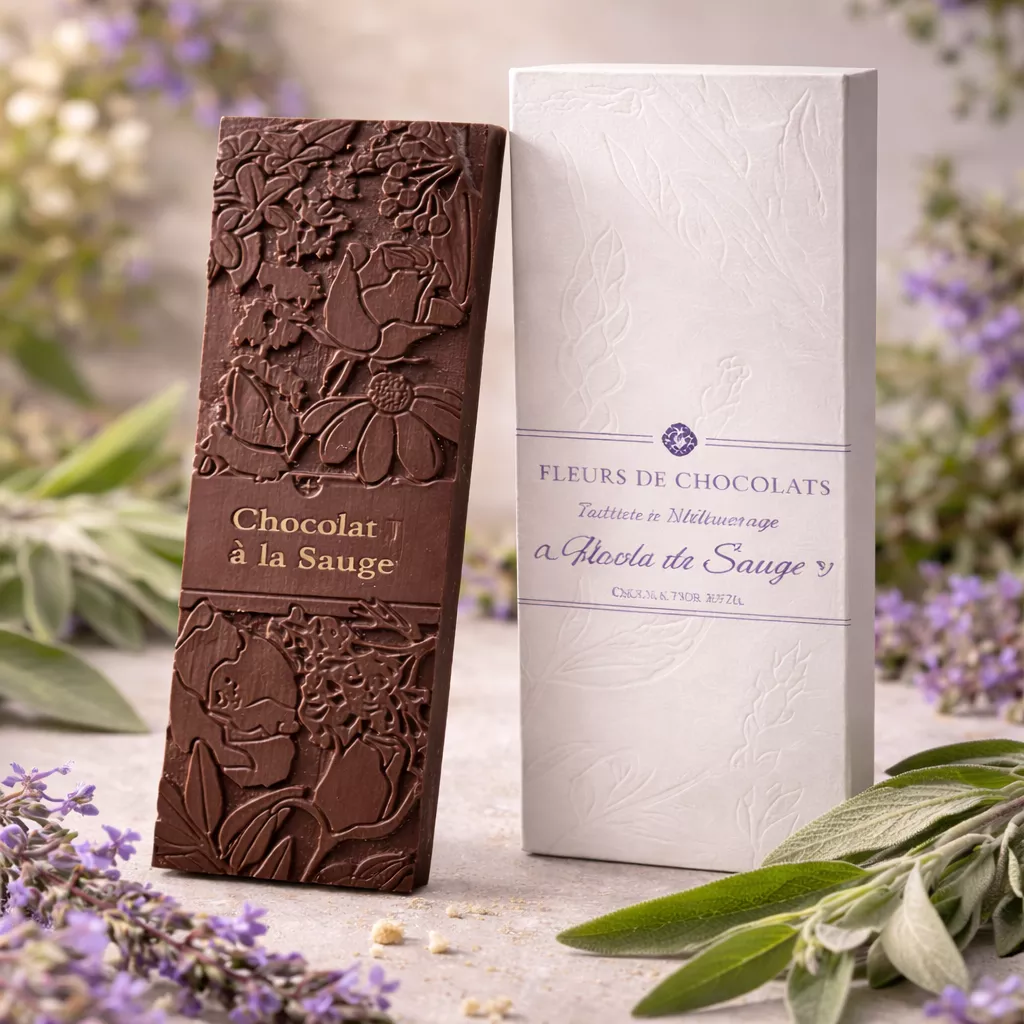 Tablette chocolat noir 71% à la fleur de sauge - Maison Fleurs de Chocolats - Chocolat biologique artisanal