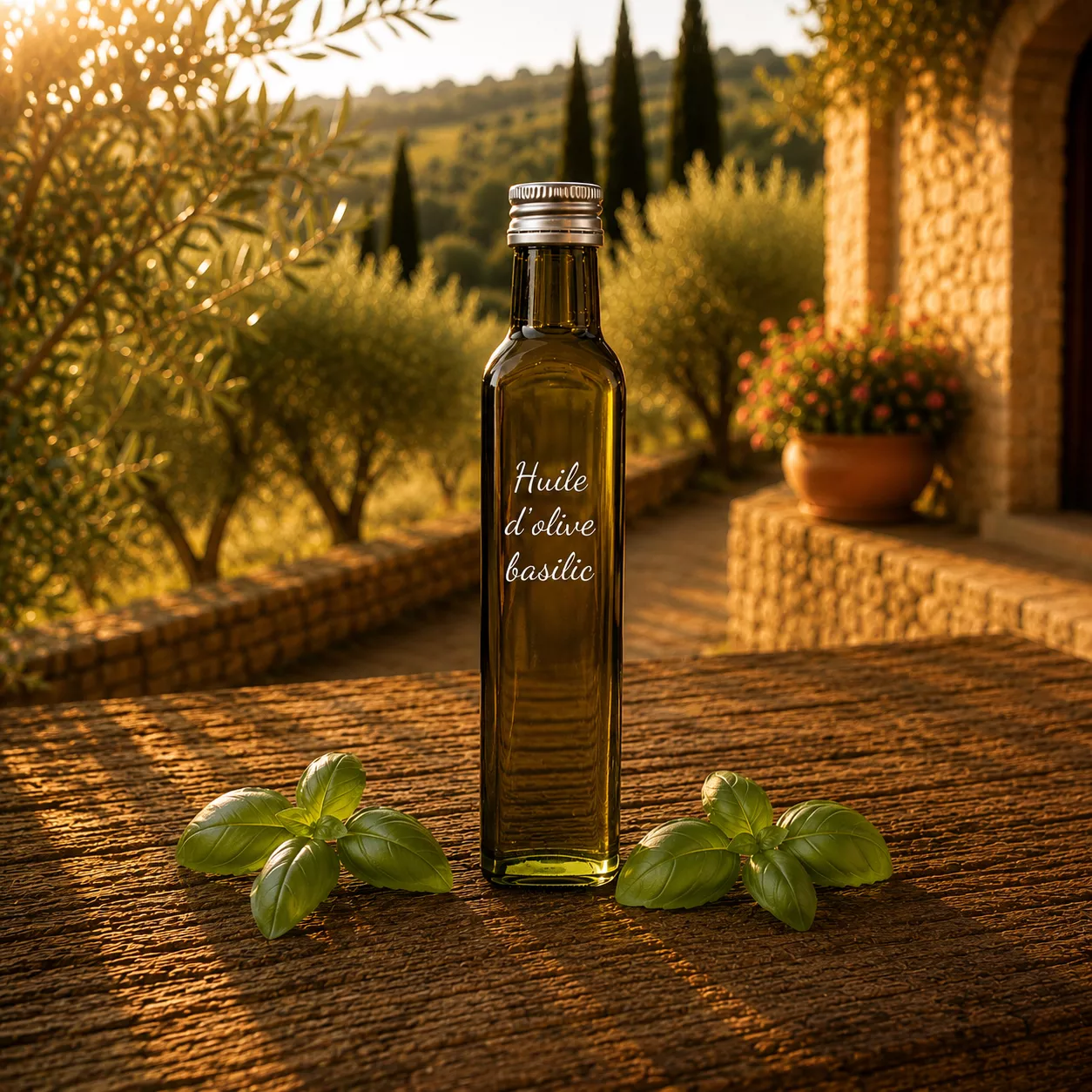 Huile d’olive au basilic 25 cl – Le Comptoir Gourmand