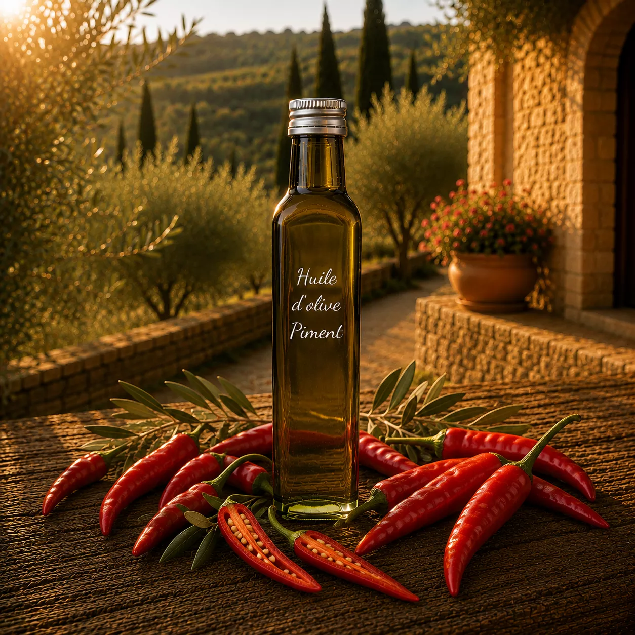 Huile d’olive au piment 25 cl – Le Comptoir Gourmand
