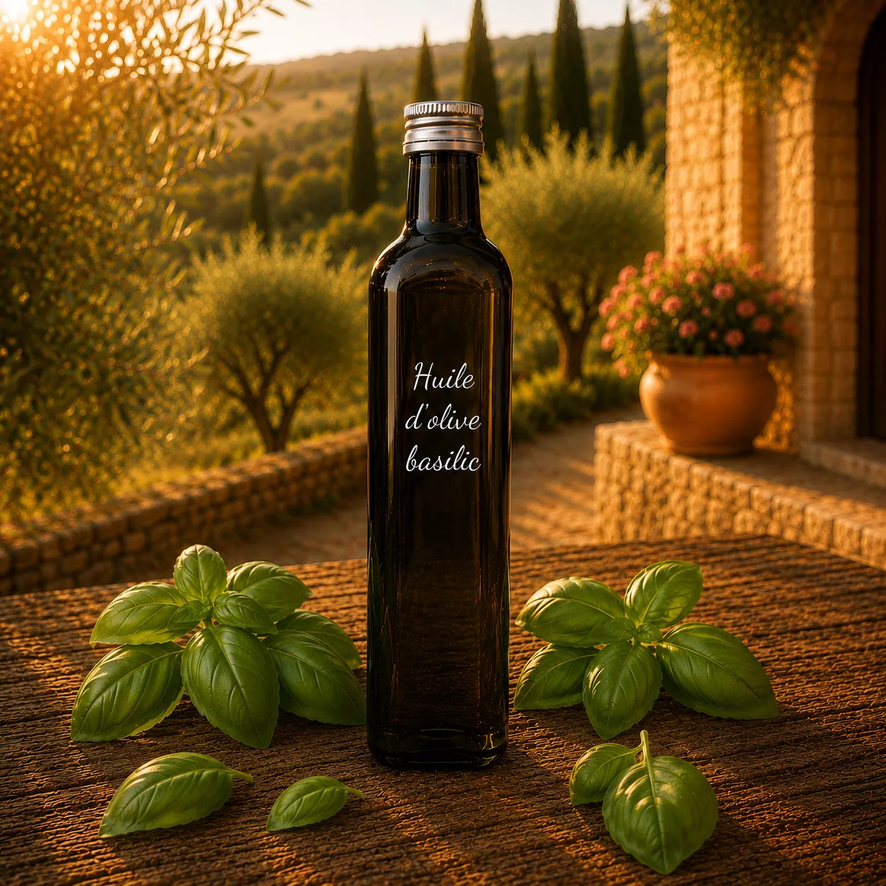 Huile d’olive basilic 50 cl – Le Comptoir Gourmand