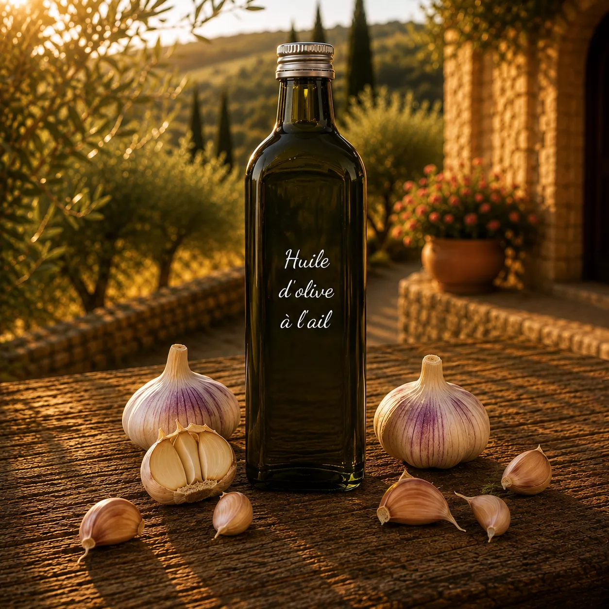 Huile d’olive à l’ail 1 litre – Le Comptoir Gourmand