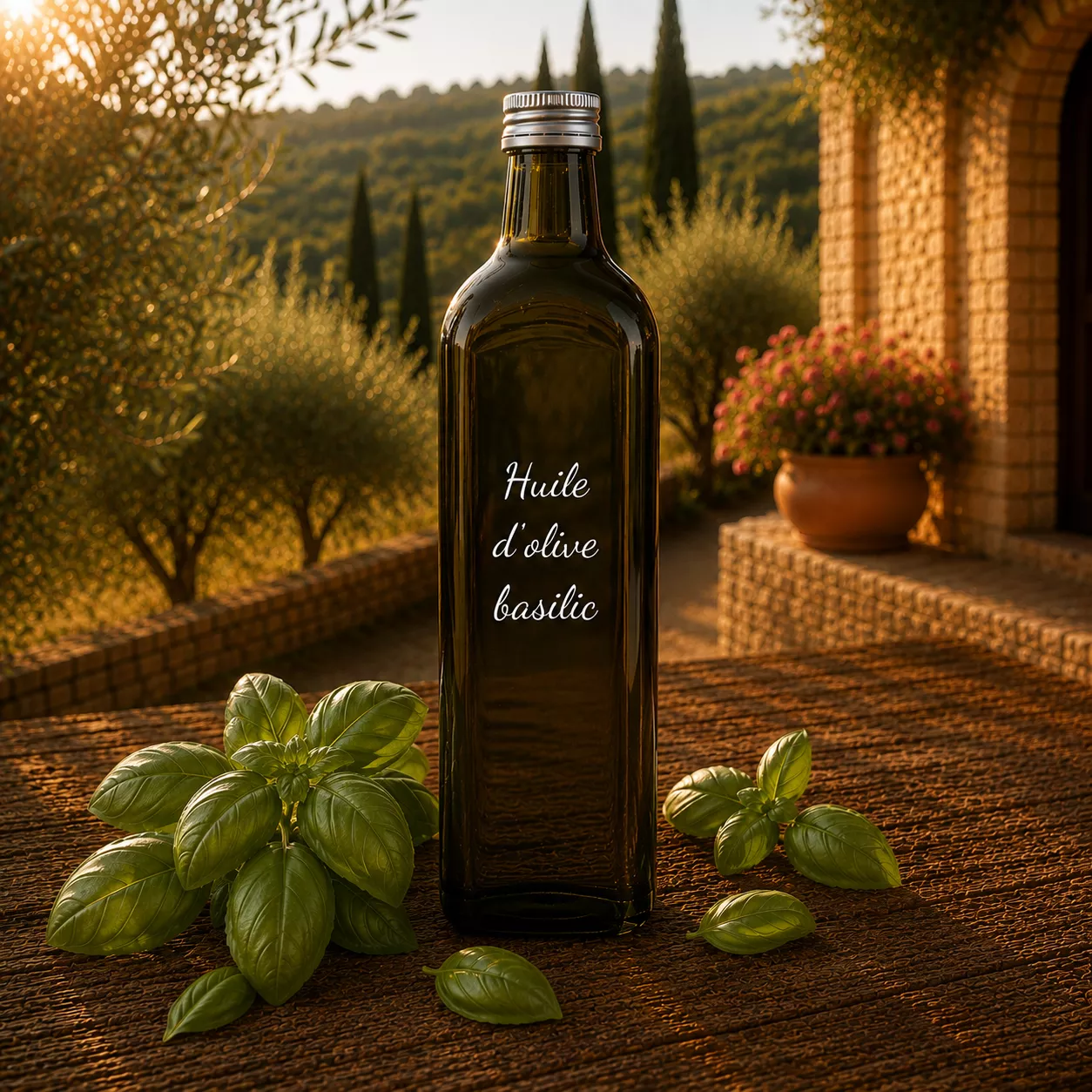 Huile d’olive basilic 1 litre – Le Comptoir Gourmand