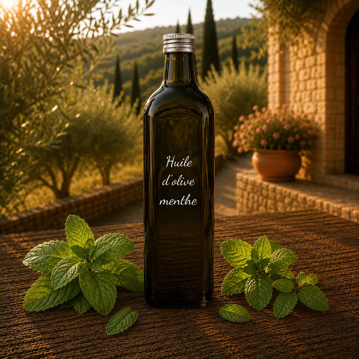 Huile d’olive menthe 1 litre – Le Comptoir Gourmand