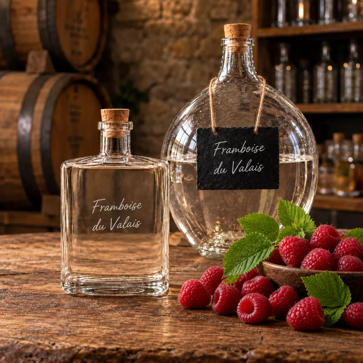 Framboise du Valais, eau-de-vie en bouteille