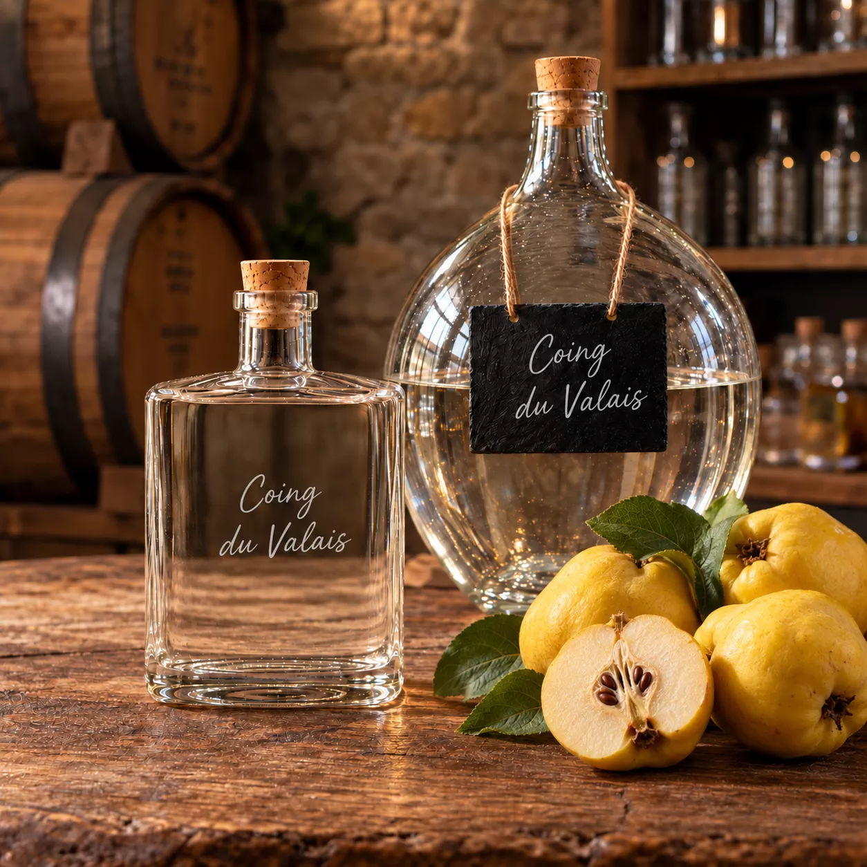 Coing du Valais, eau-de-vie en bouteille