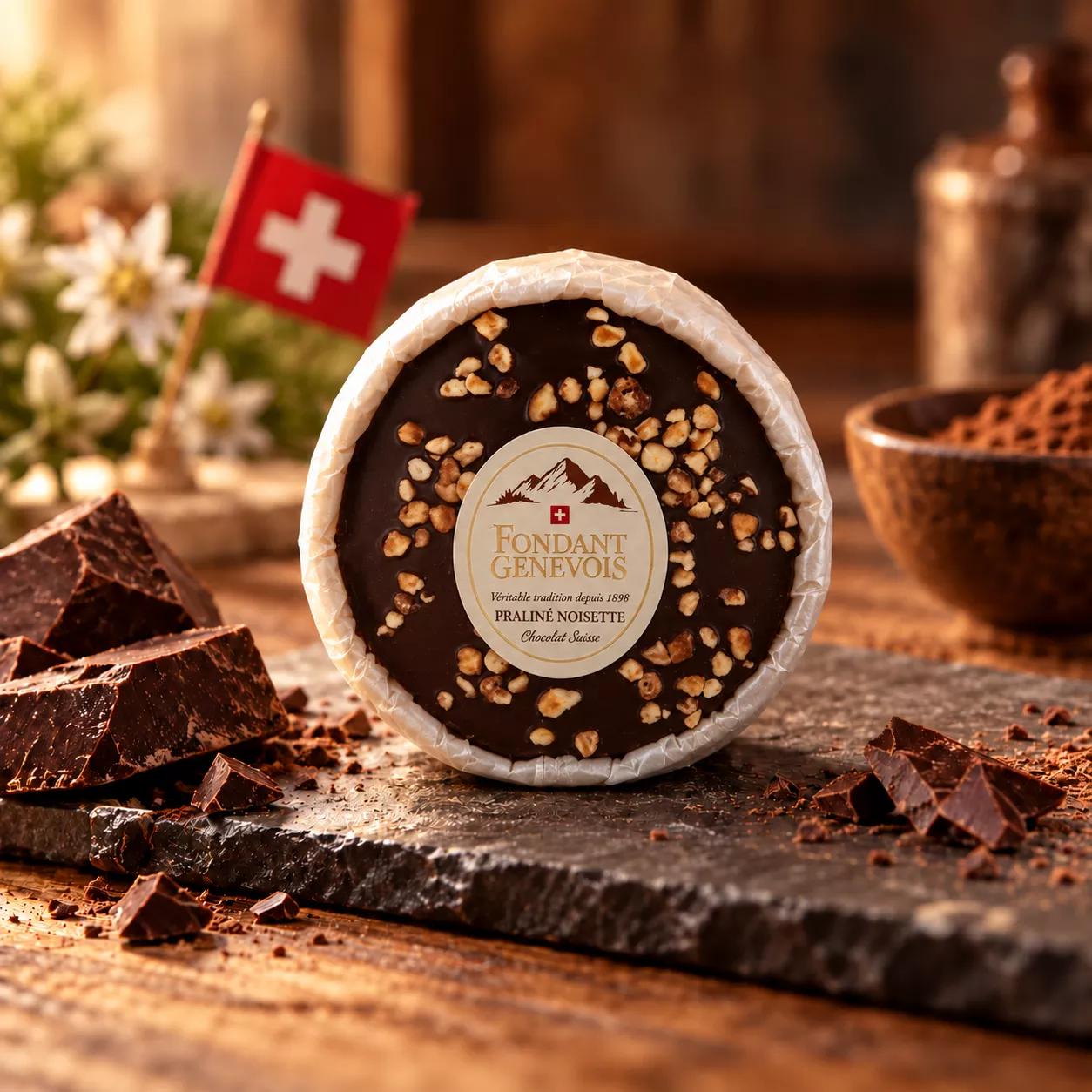 Fondant Genevois au chocolat et pralines- 100% naturel - Pâtisserie artisanale faite à Genève