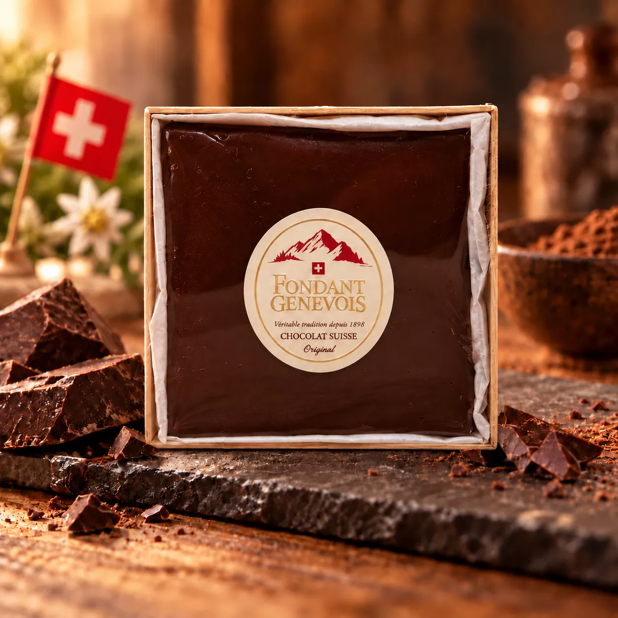 Fondant Genevois au chocolat 350 g- 100% naturel - Pâtisserie artisanale faite à Genève