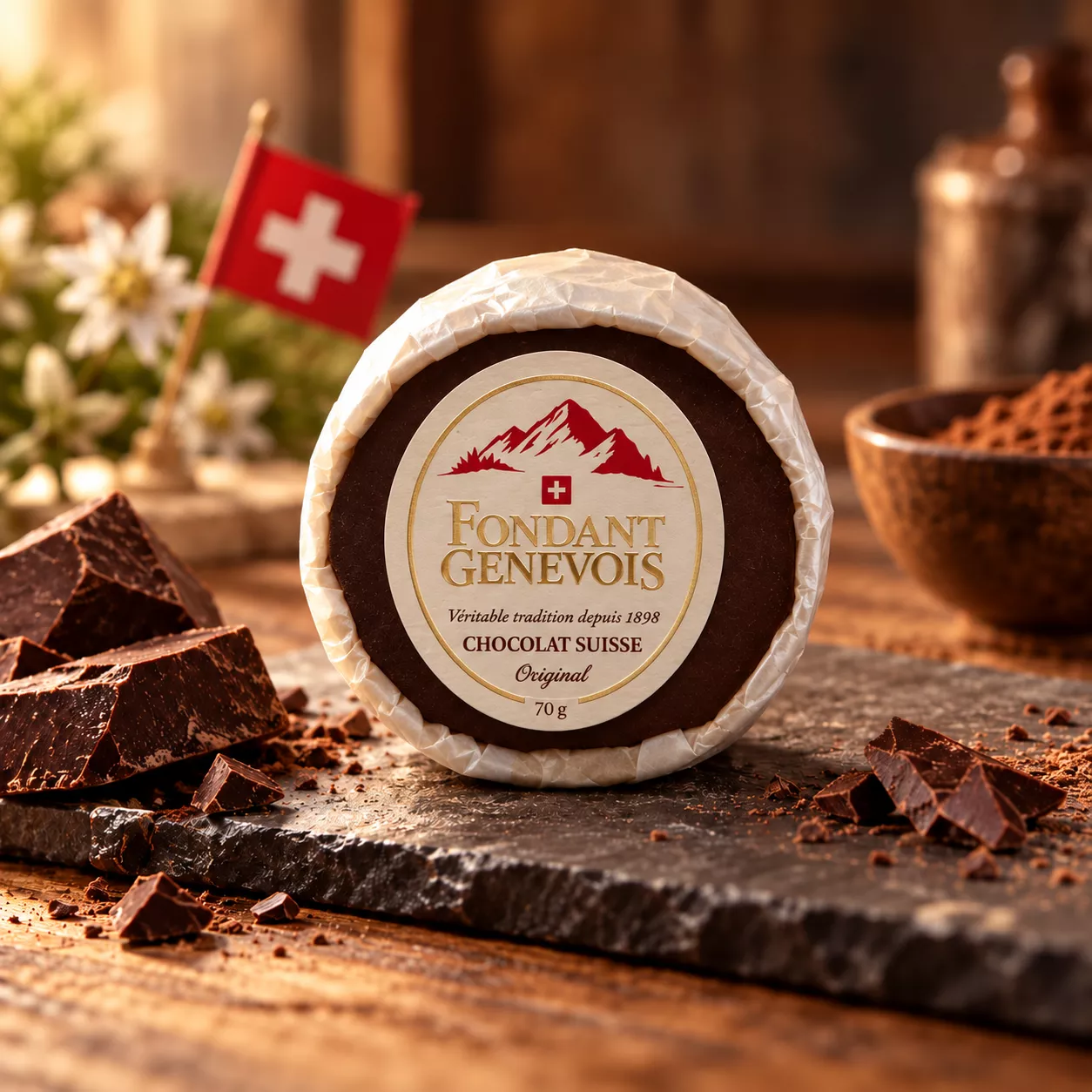 Fondant Genevois au chocolat 70g- 100% naturel - Pâtisserie artisanale faite à Genève