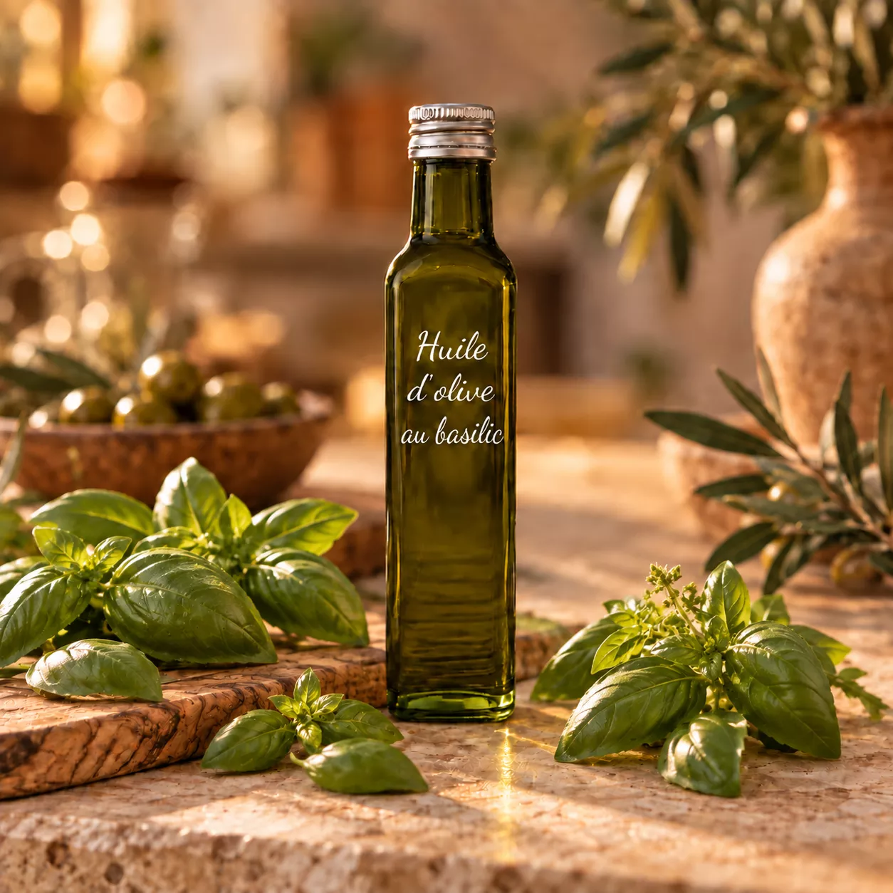 Huile d’olive au basilic 25 cl – Le Comptoir Gourmand