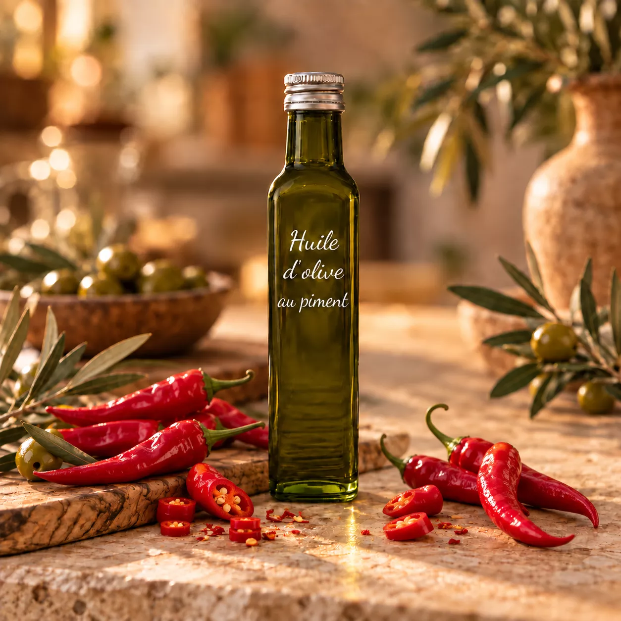 Huile d’olive au piment 25 cl – Le Comptoir Gourmand