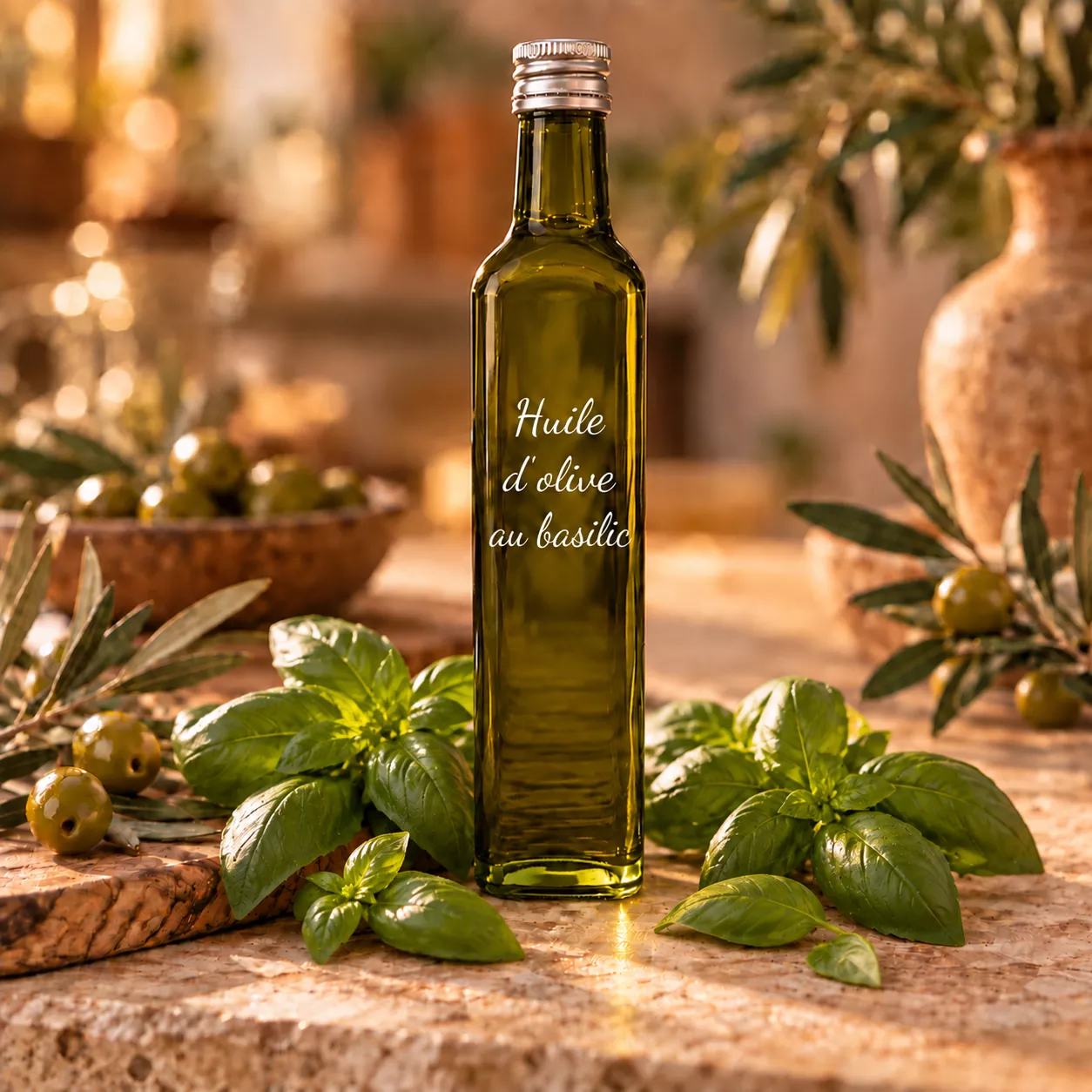 Huile d’olive au basilic 50 cl – Le Comptoir Gourmand