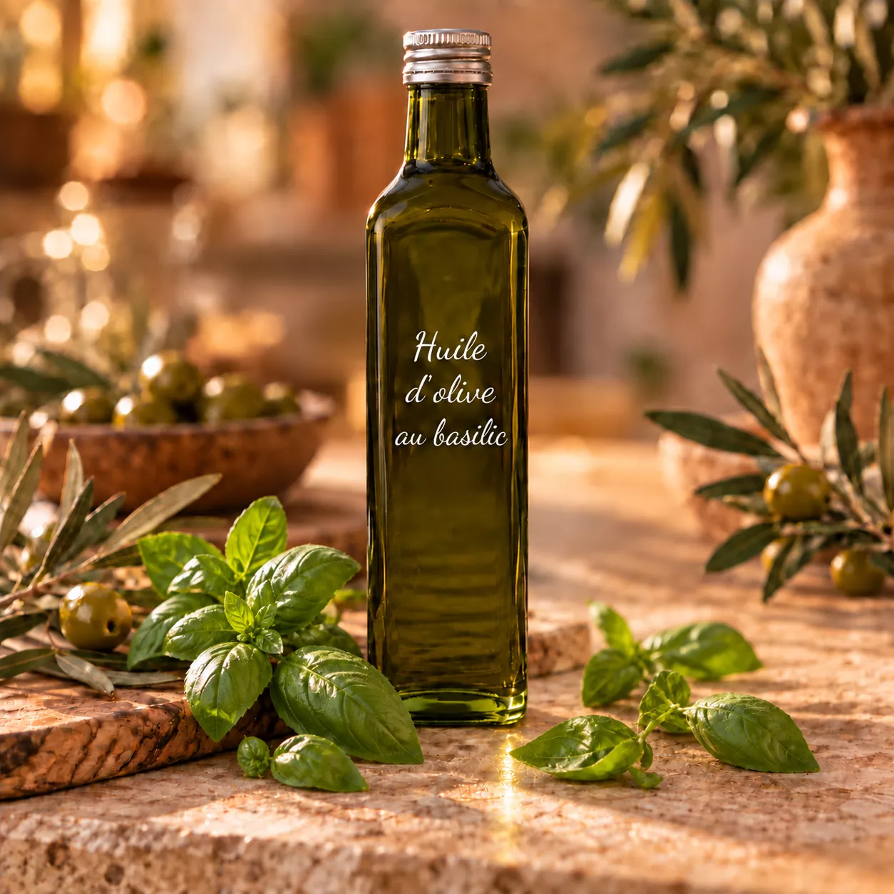 Huile d’olive au basilic 1 L – Le Comptoir Gourmand