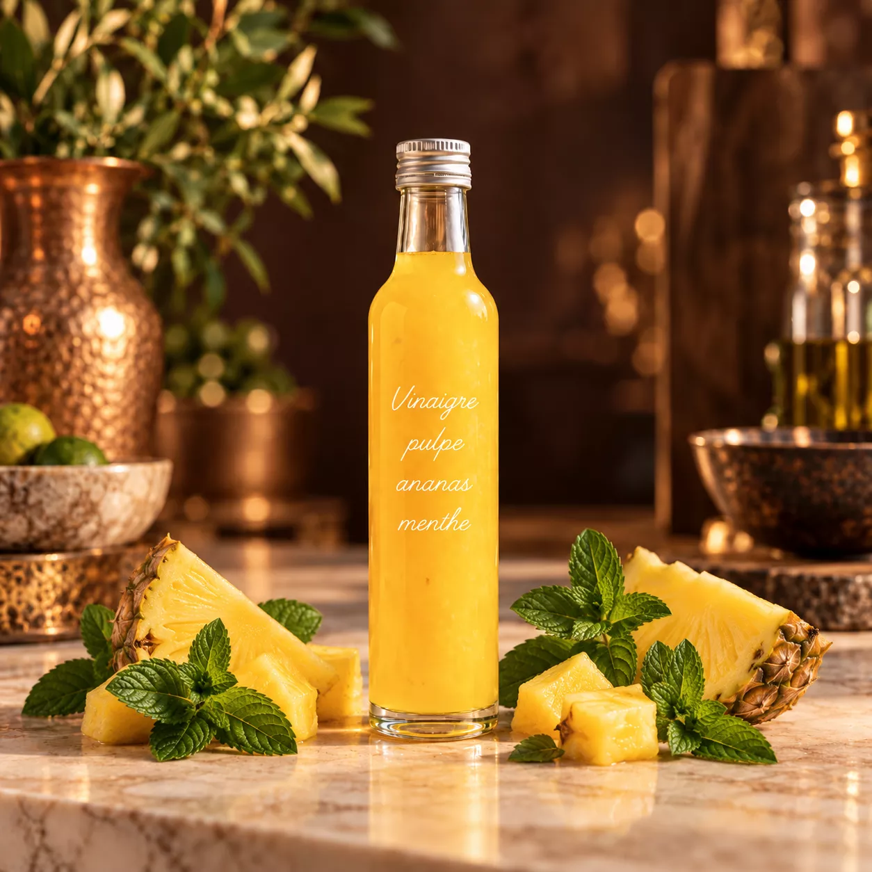 Vinaigre à la pulpe d’ananas et menthe 25 cl – Le Comptoir Gourmand